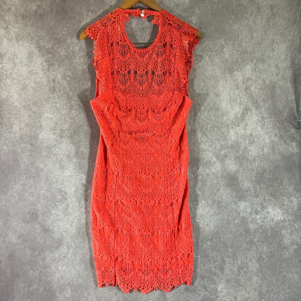 Free People Lace Sheath Dress Women Large Coral Open Back Sleeveless Boho NEW - Picture 1 of 8